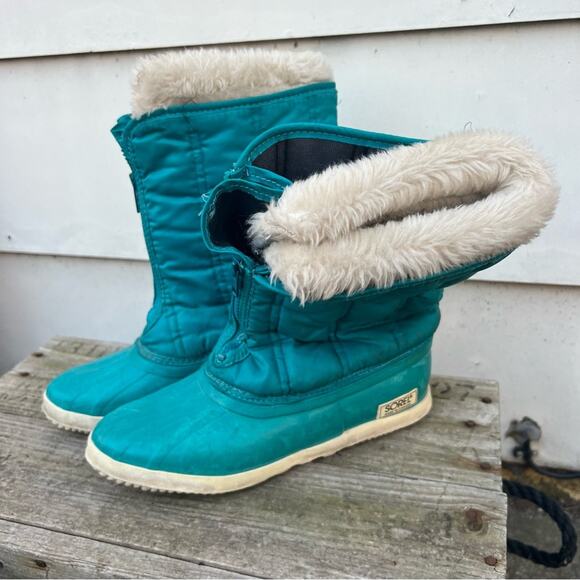 Vintage 90s Sorel Teal Zip Front Insulated Winter Duck Snow Boots - Picture 3 of 9